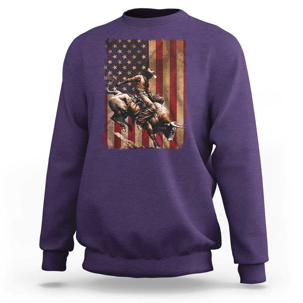 Black Cowboy Bull Rider Sweatshirt Western Rodeo Patriotic American Flag - Wonder Print Shop