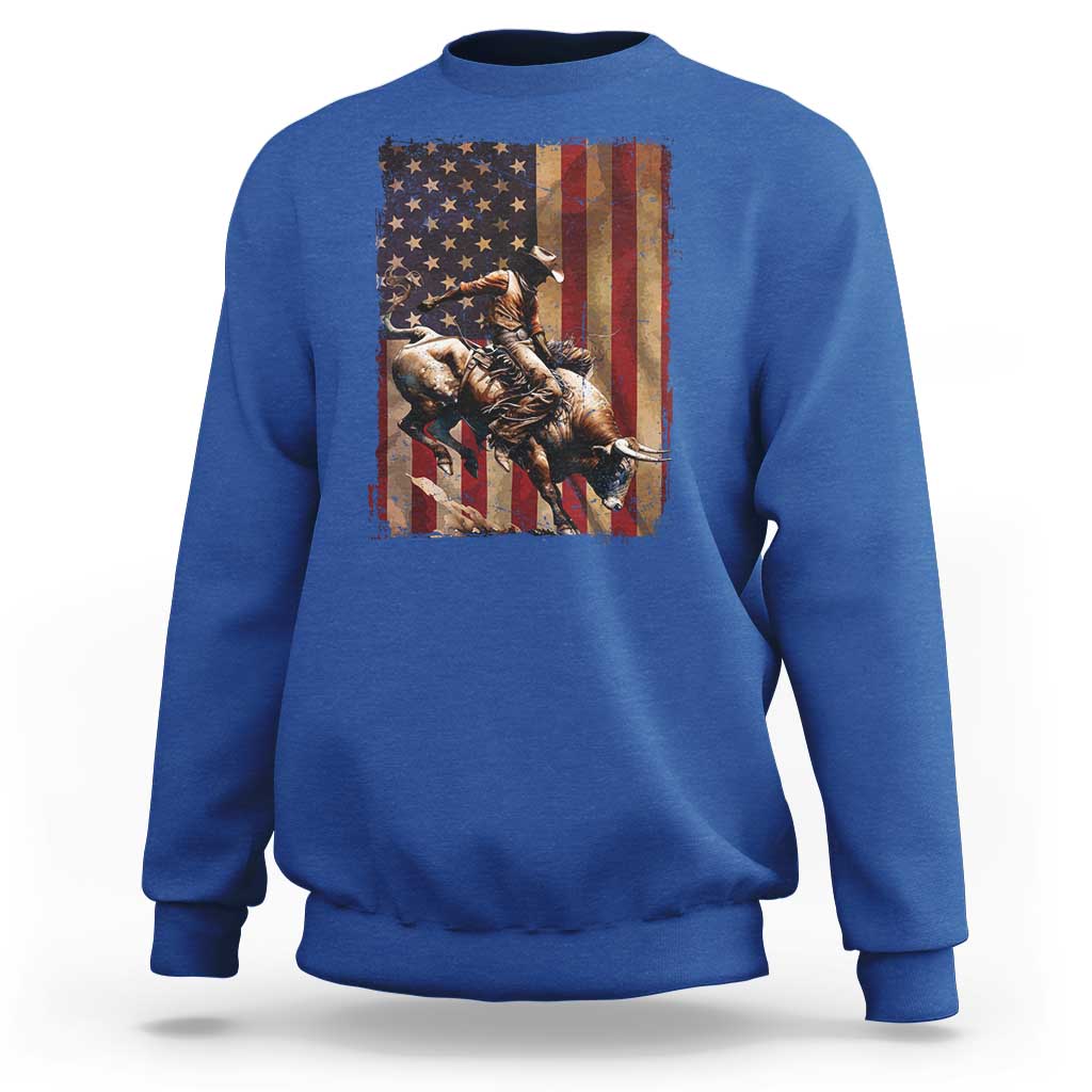 Black Cowboy Bull Rider Sweatshirt Western Rodeo Patriotic American Flag - Wonder Print Shop