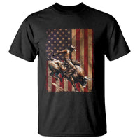 Black Cowboy Bull Rider T Shirt Western Rodeo Patriotic American Flag - Wonder Print Shop