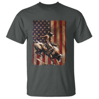 Black Cowboy Bull Rider T Shirt Western Rodeo Patriotic American Flag - Wonder Print Shop