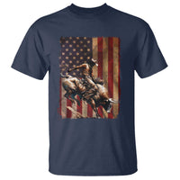 Black Cowboy Bull Rider T Shirt Western Rodeo Patriotic American Flag - Wonder Print Shop