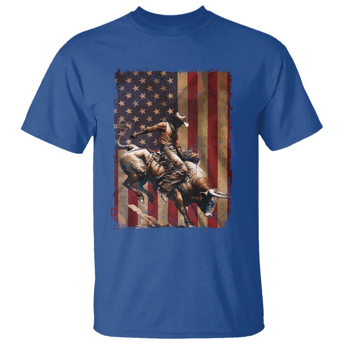 Black Cowboy Bull Rider T Shirt Western Rodeo Patriotic American Flag - Wonder Print Shop
