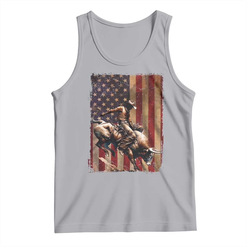 Black Cowboy Bull Rider Tank Top Western Rodeo Patriotic American Flag - Wonder Print Shop