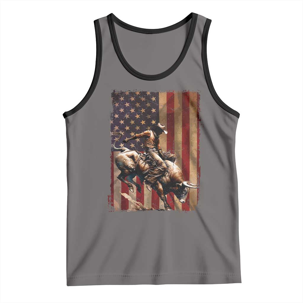 Black Cowboy Bull Rider Tank Top Western Rodeo Patriotic American Flag - Wonder Print Shop