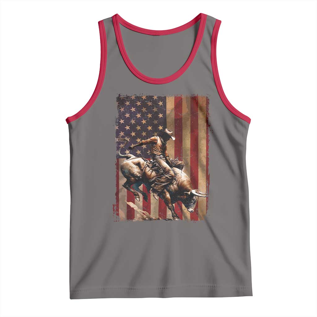 Black Cowboy Bull Rider Tank Top Western Rodeo Patriotic American Flag - Wonder Print Shop
