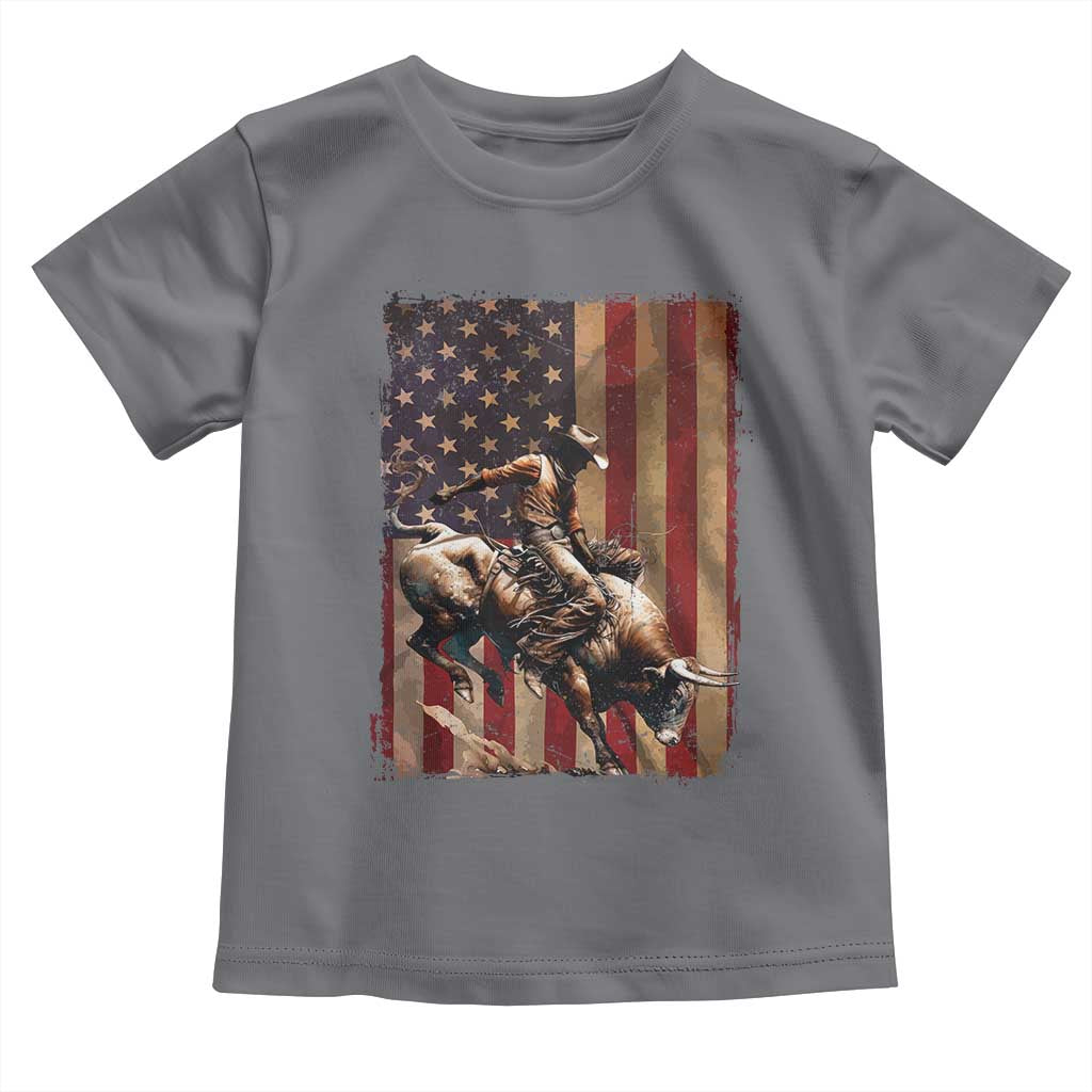 Black Cowboy Bull Rider Toddler T Shirt Western Rodeo Patriotic American Flag - Wonder Print Shop