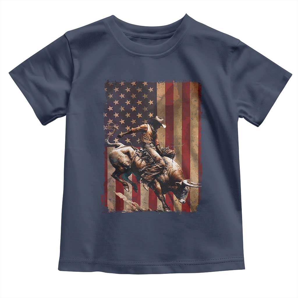 Black Cowboy Bull Rider Toddler T Shirt Western Rodeo Patriotic American Flag - Wonder Print Shop
