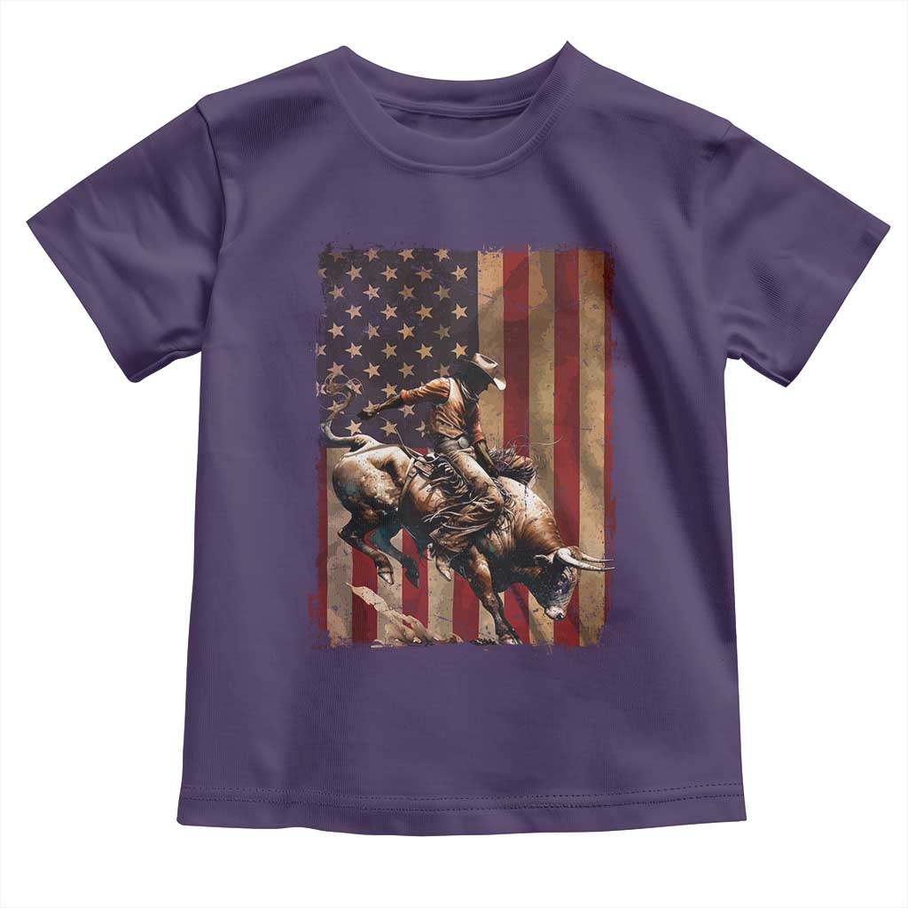 Black Cowboy Bull Rider Toddler T Shirt Western Rodeo Patriotic American Flag - Wonder Print Shop