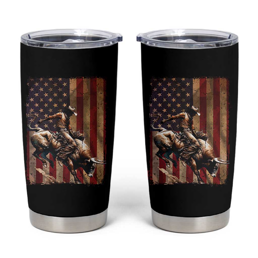 Black Cowboy Bull Rider Tumbler Cup Western Rodeo Patriotic American Flag