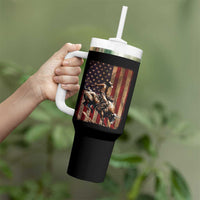 Black Cowboy Bull Rider Tumbler With Handle Western Rodeo Patriotic American Flag