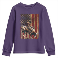 Black Cowboy Bull Rider Youth Sweatshirt Western Rodeo Patriotic American Flag - Wonder Print Shop