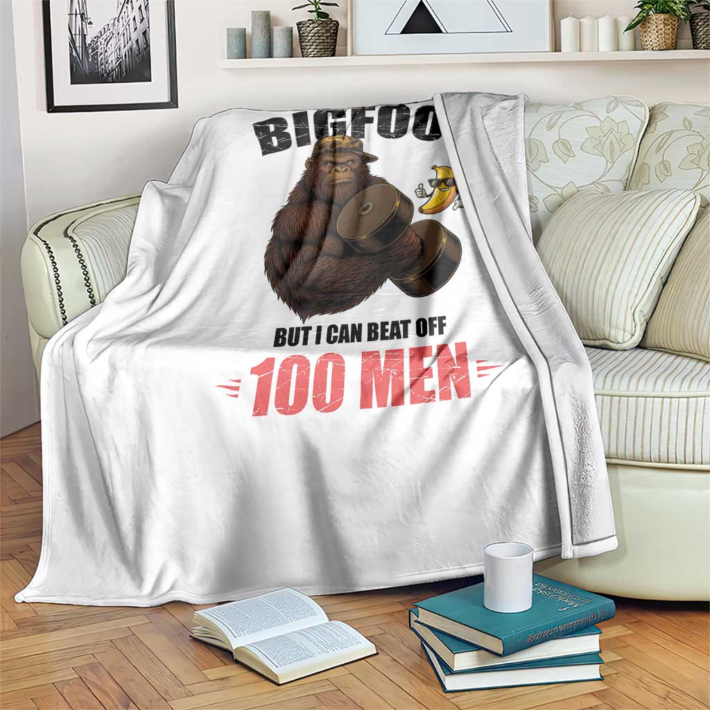 Funny Bigfoot Gym Throw Blanket I Am Not A Bigfoot But I Can Beat Off 100 Men - Wonder Print Shop