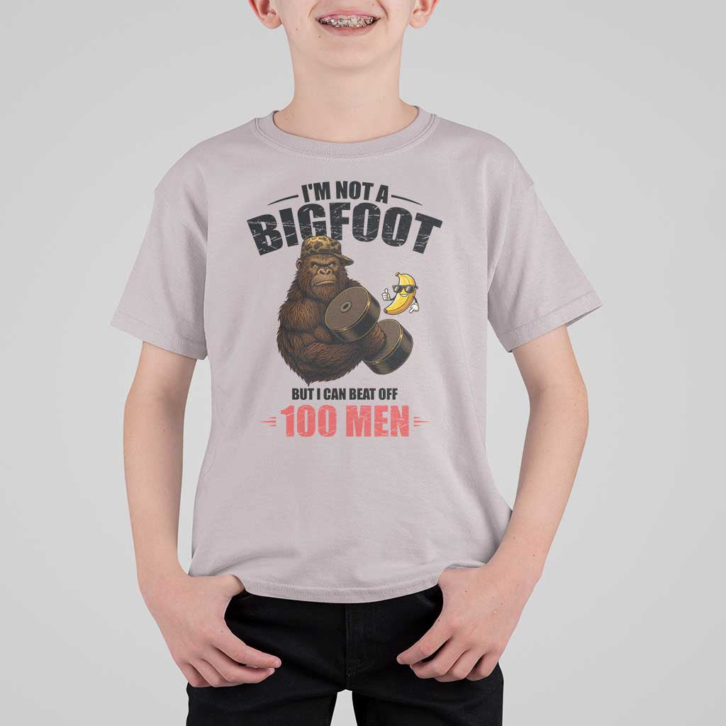 Funny Bigfoot Gym T Shirt For Kid I Am Not A Bigfoot But I Can Beat Off 100 Men - Wonder Print Shop