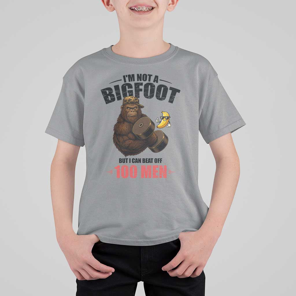 Funny Bigfoot Gym T Shirt For Kid I Am Not A Bigfoot But I Can Beat Off 100 Men - Wonder Print Shop
