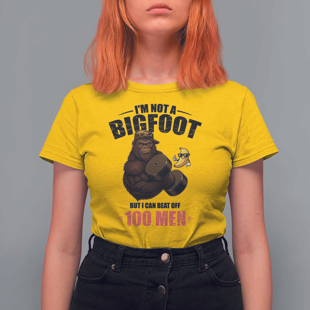 Funny Bigfoot Gym T Shirt For Women I Am Not A Bigfoot But I Can Beat Off 100 Men - Wonder Print Shop