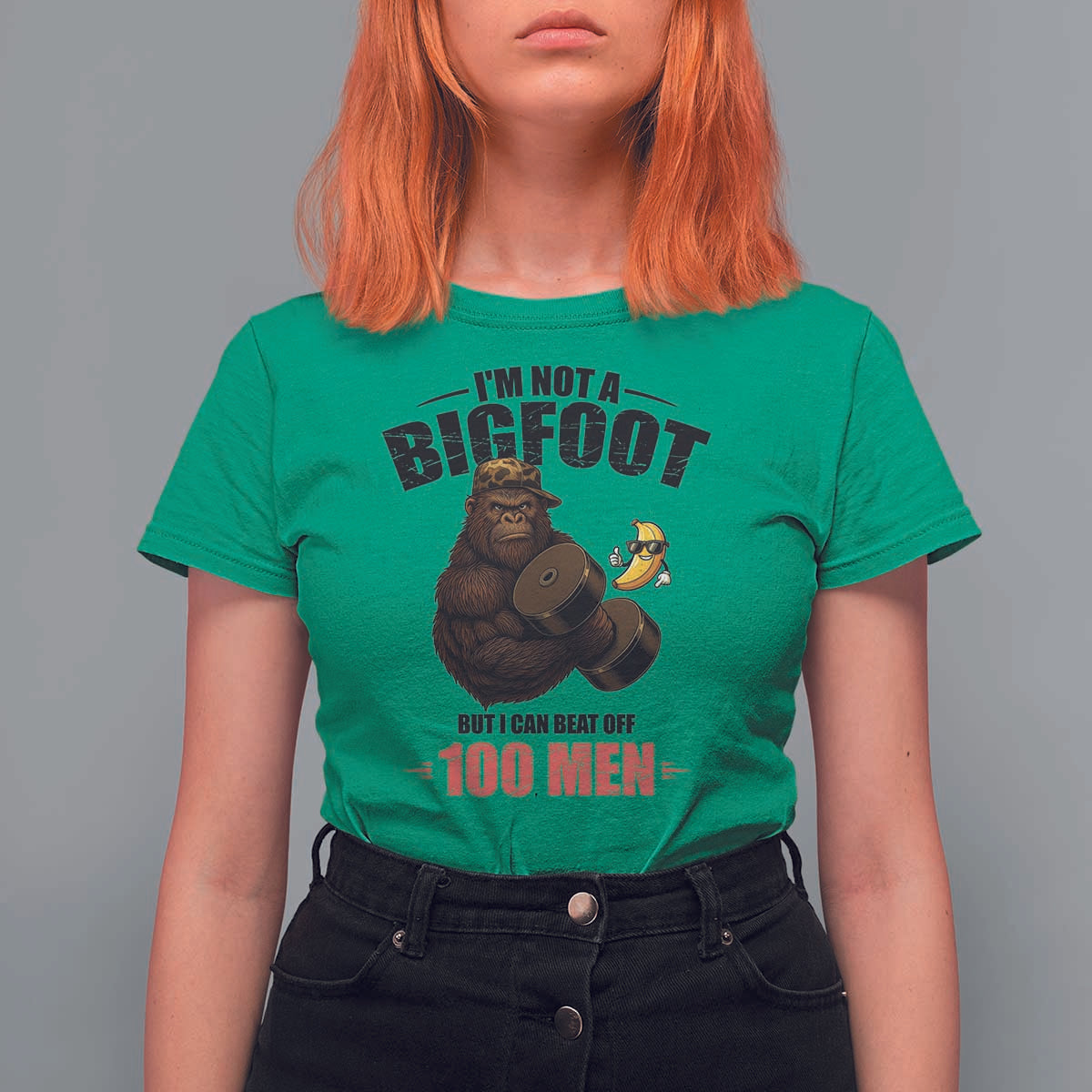 Funny Bigfoot Gym T Shirt For Women I Am Not A Bigfoot But I Can Beat Off 100 Men - Wonder Print Shop