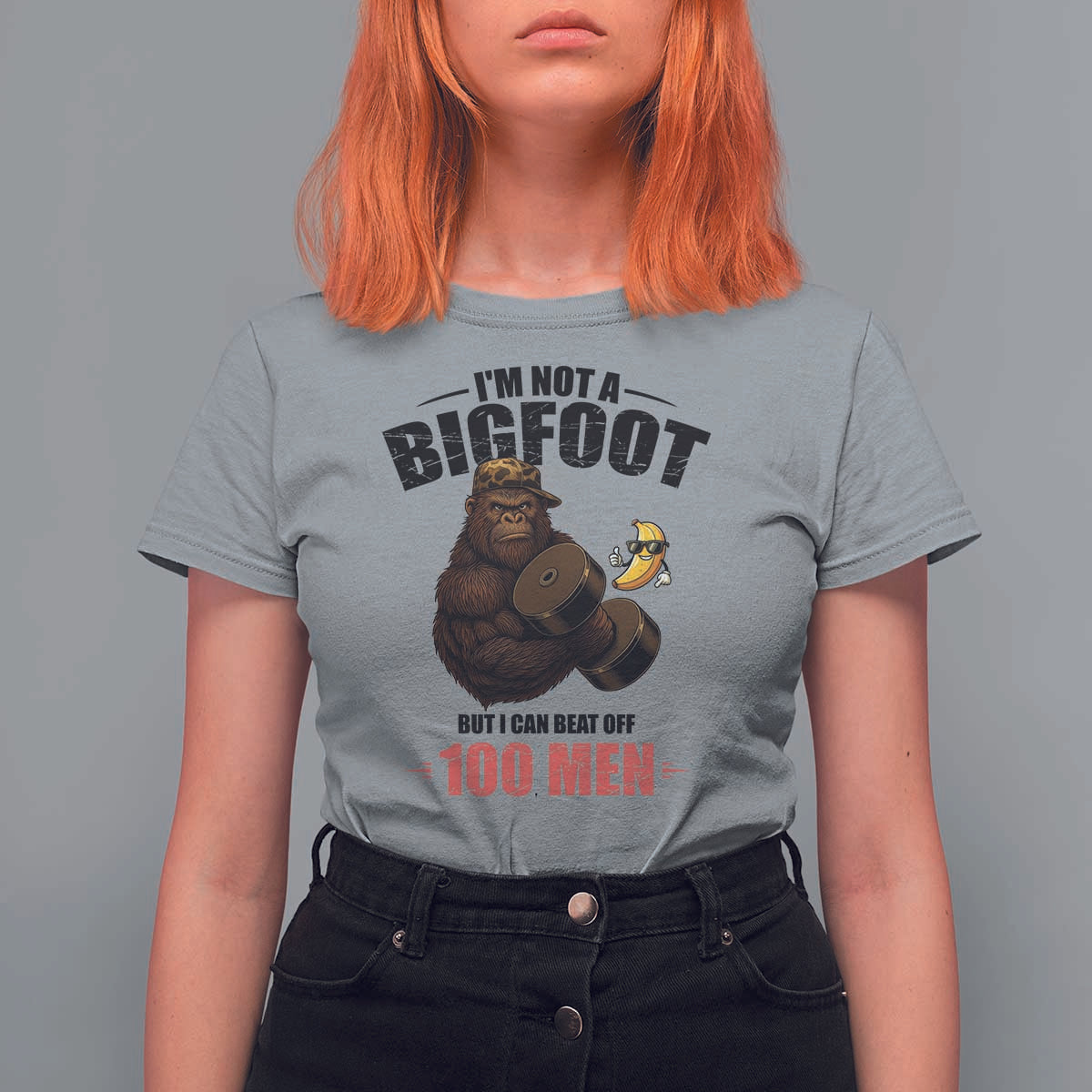 Funny Bigfoot Gym T Shirt For Women I Am Not A Bigfoot But I Can Beat Off 100 Men - Wonder Print Shop