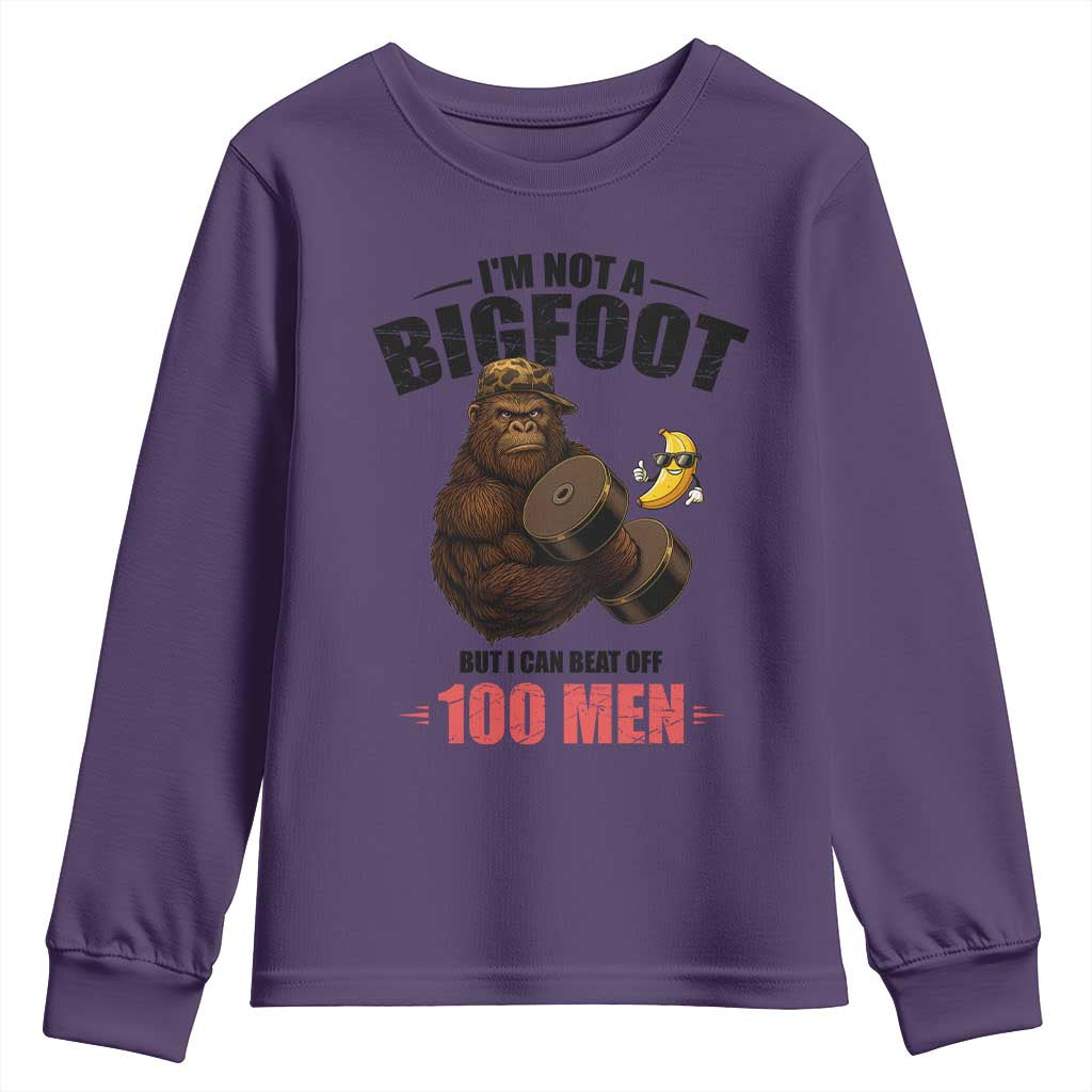 Funny Bigfoot Gym Youth Sweatshirt I Am Not A Bigfoot But I Can Beat Off 100 Men - Wonder Print Shop