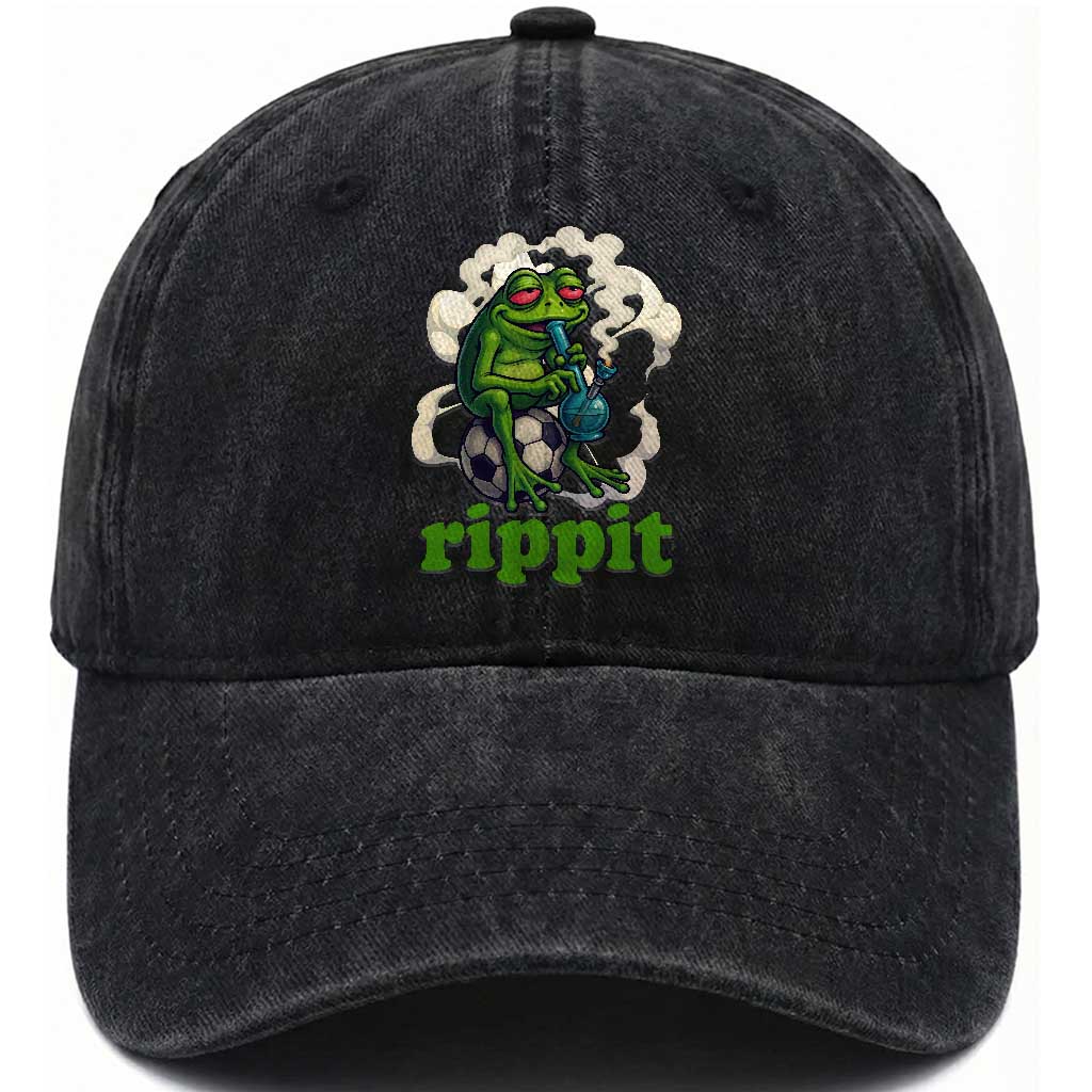 Rippit Stoner Frog Washed Cotton Baseball Cap Smoking Weed Pot Marijuana Cannabis 420