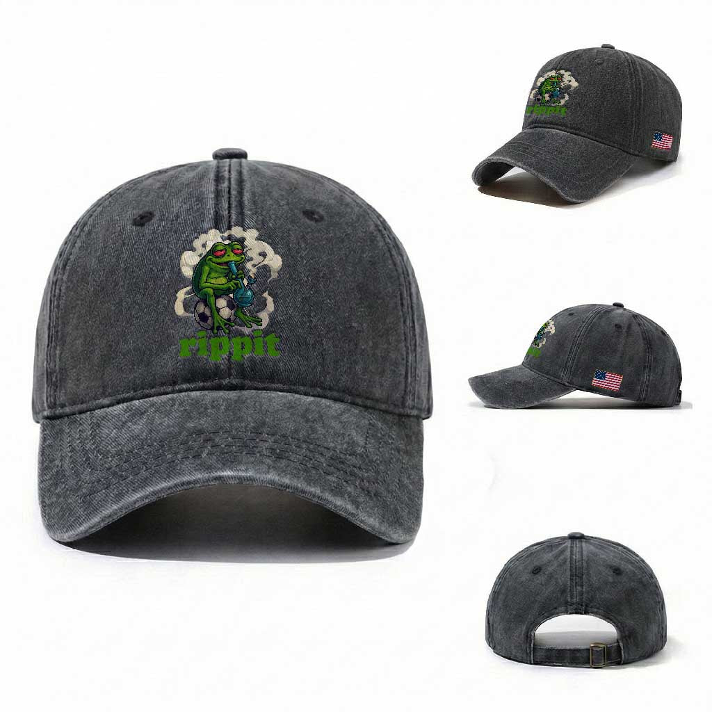Rippit Stoner Frog Washed Cotton Baseball Cap Smoking Weed Pot Marijuana Cannabis 420