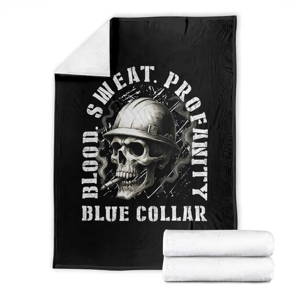 Skull Smoking Throw Blanket Blood Sweat Profanity Blue Collar - Wonder Print Shop