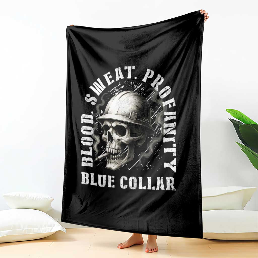 Skull Smoking Throw Blanket Blood Sweat Profanity Blue Collar - Wonder Print Shop