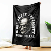 Skull Smoking Throw Blanket Blood Sweat Profanity Blue Collar - Wonder Print Shop