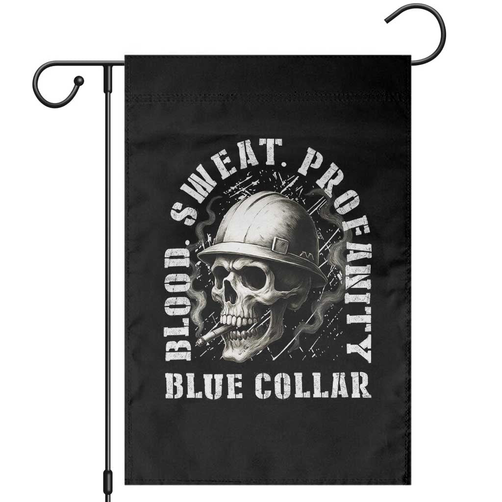 Skull Smoking Garden Flag Blood Sweat Profanity Blue Collar - Wonder Print Shop