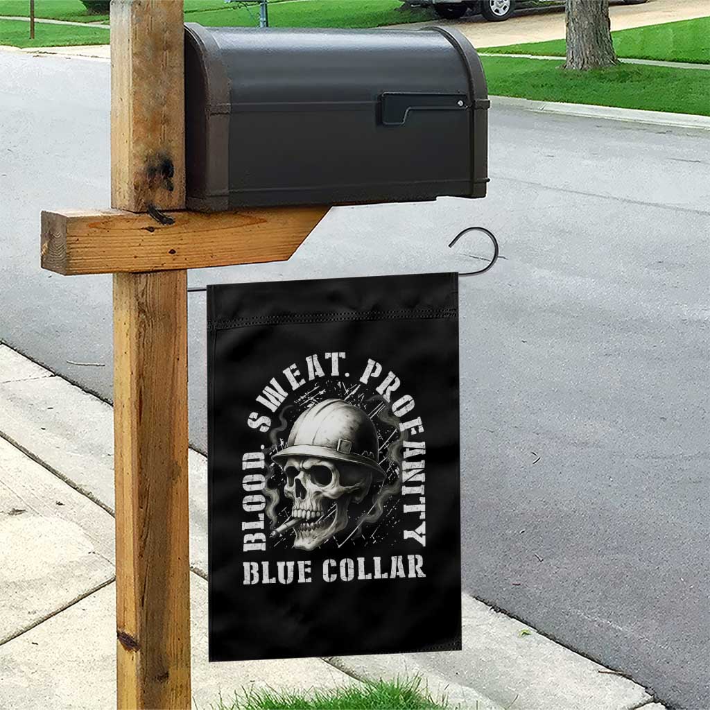 Skull Smoking Garden Flag Blood Sweat Profanity Blue Collar - Wonder Print Shop
