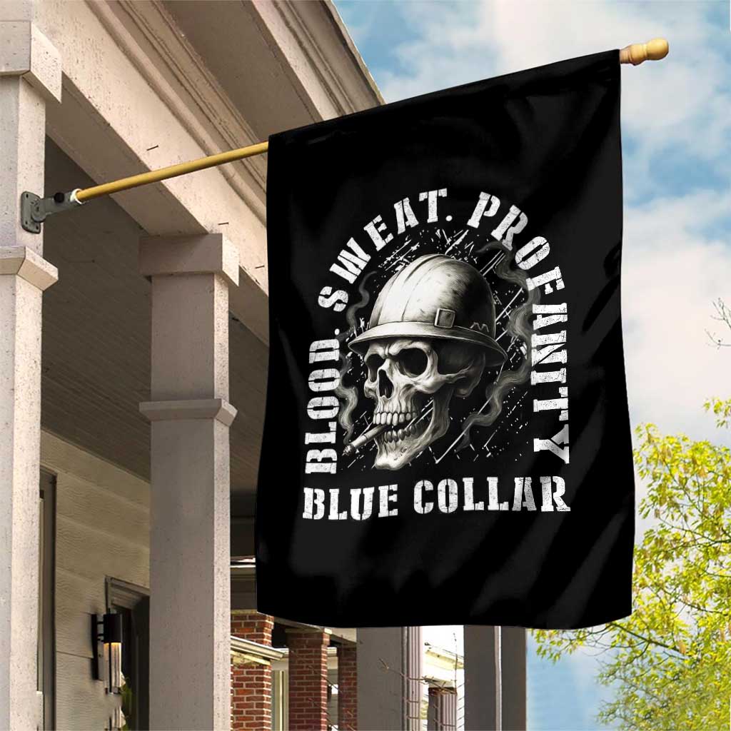 Skull Smoking Garden Flag Blood Sweat Profanity Blue Collar - Wonder Print Shop