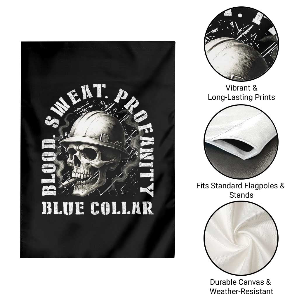 Skull Smoking Garden Flag Blood Sweat Profanity Blue Collar - Wonder Print Shop
