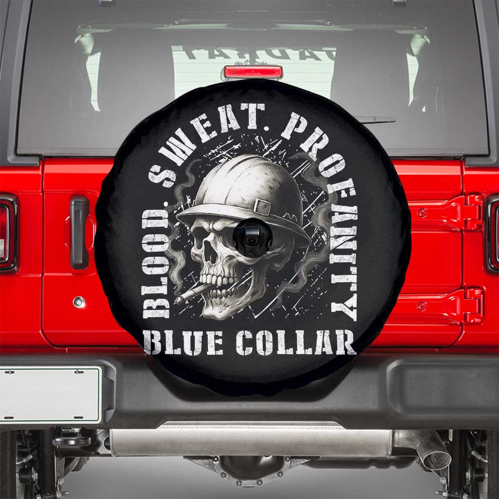 Skull Smoking Spare Tire Cover Blood Sweat Profanity Blue Collar - Wonder Print Shop