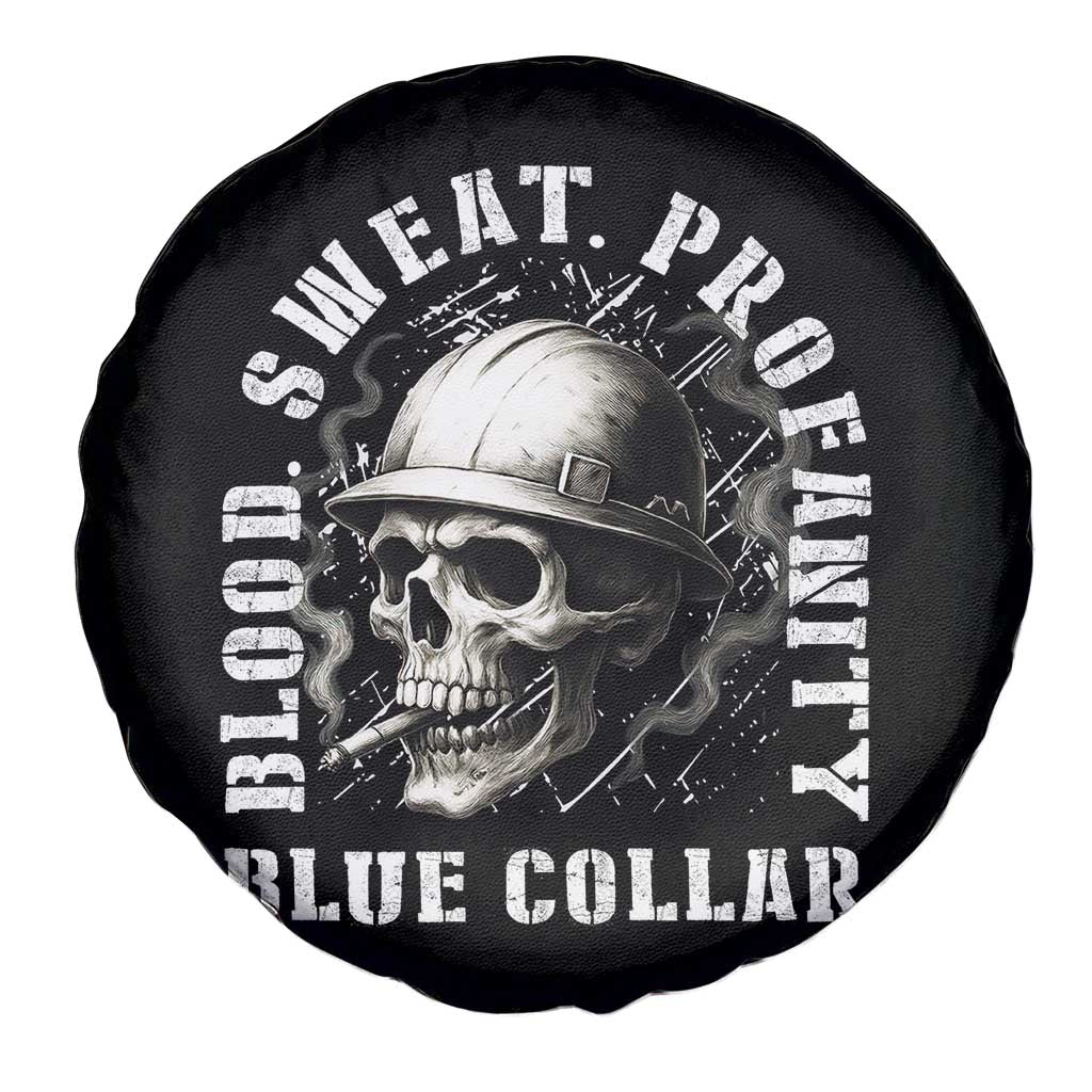 Skull Smoking Spare Tire Cover Blood Sweat Profanity Blue Collar - Wonder Print Shop
