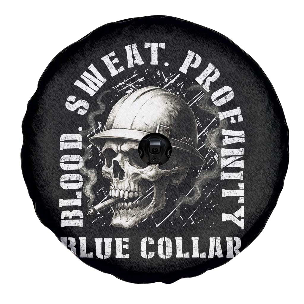 Skull Smoking Spare Tire Cover Blood Sweat Profanity Blue Collar - Wonder Print Shop