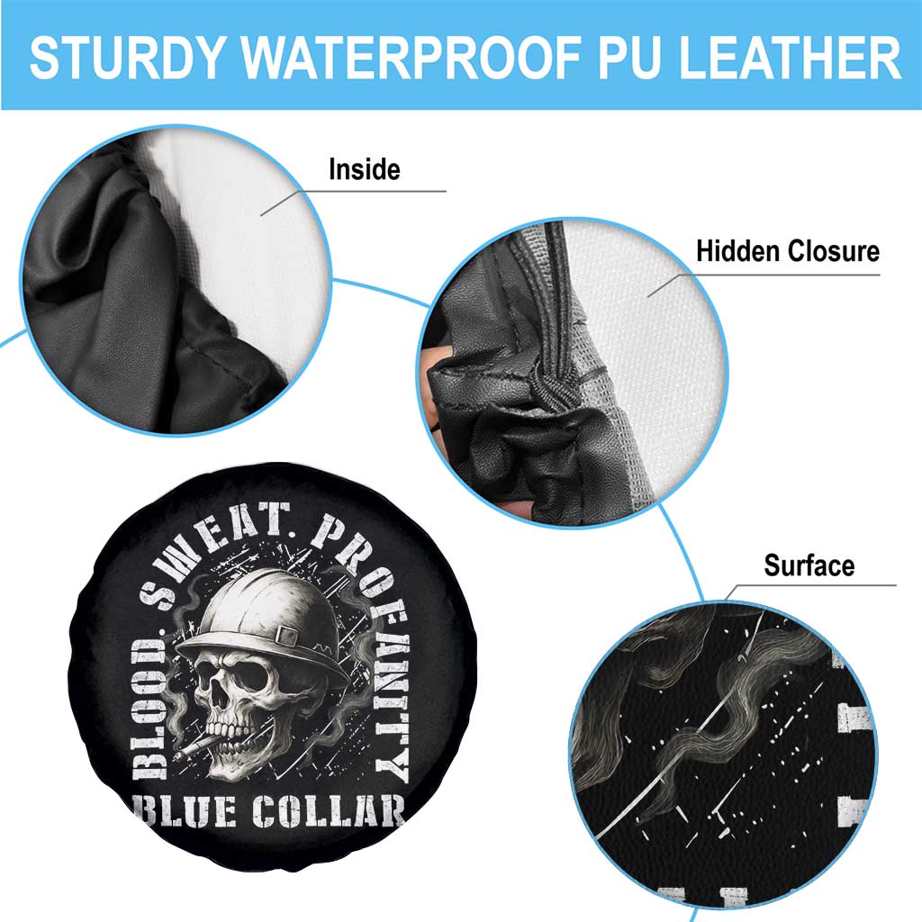 Skull Smoking Spare Tire Cover Blood Sweat Profanity Blue Collar - Wonder Print Shop