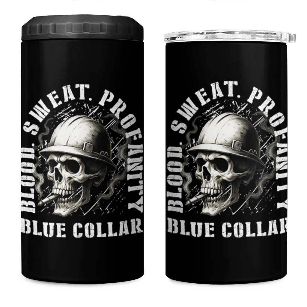 Skull Smoking 4 in 1 Can Cooler Tumbler Blood Sweat Profanity Blue Collar