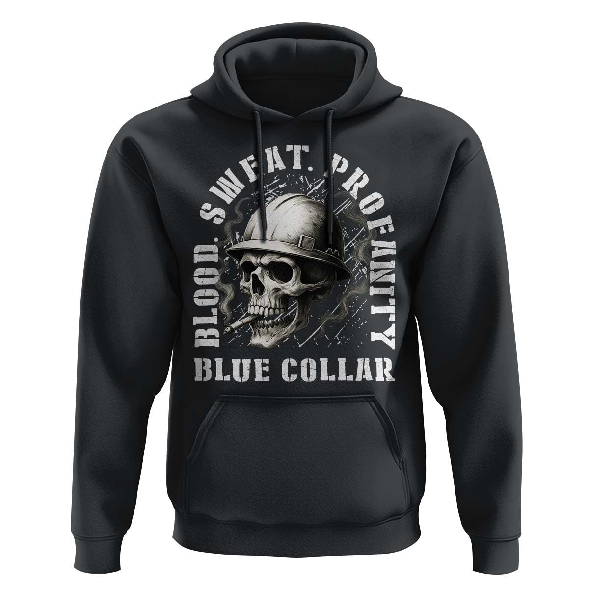 Skull Smoking Hoodie Blood Sweat Profanity Blue Collar - Wonder Print Shop