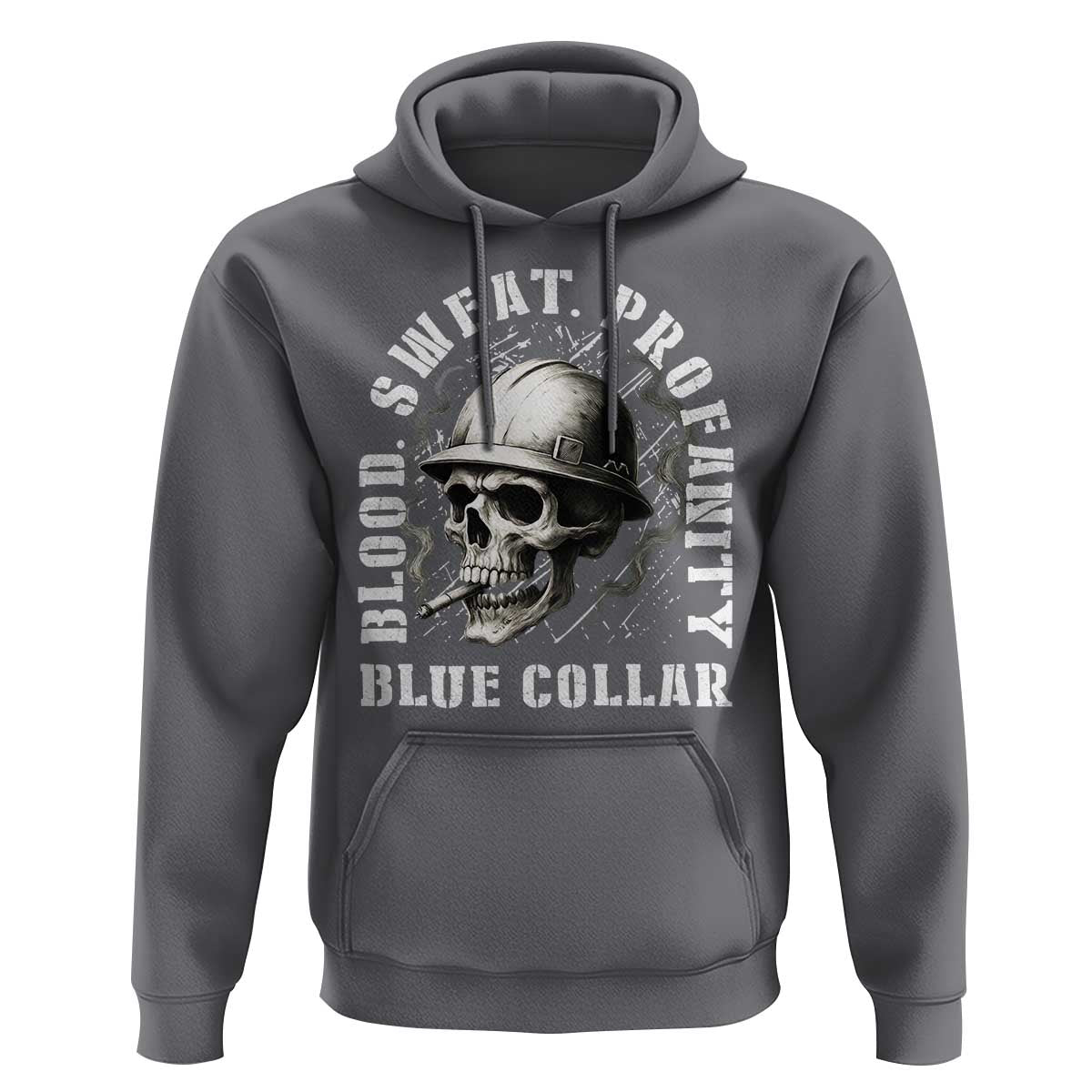 Skull Smoking Hoodie Blood Sweat Profanity Blue Collar - Wonder Print Shop