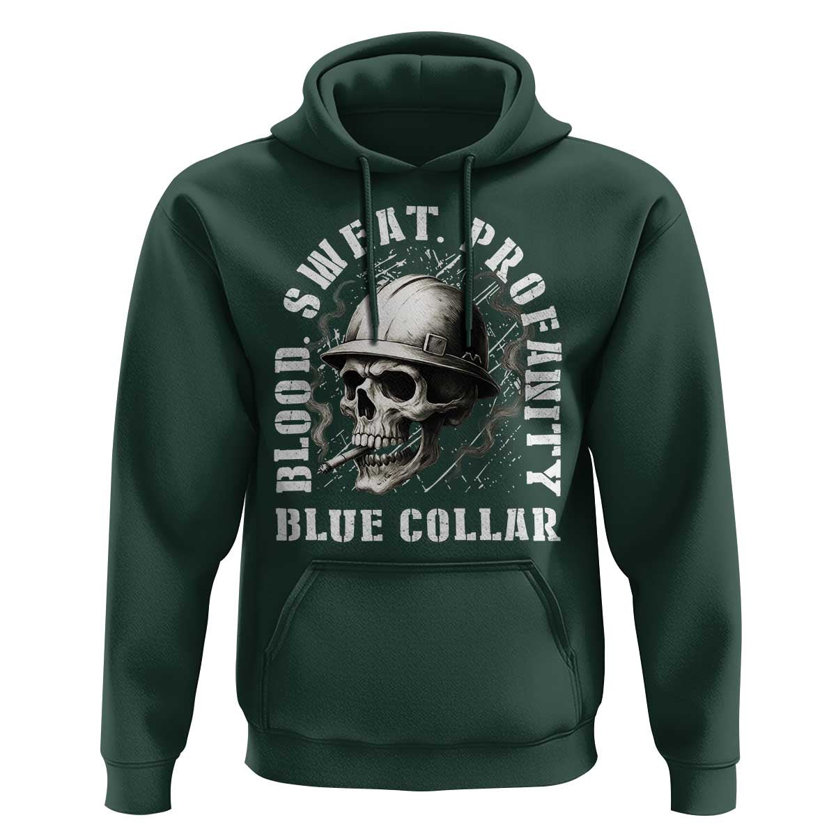 Skull Smoking Hoodie Blood Sweat Profanity Blue Collar - Wonder Print Shop