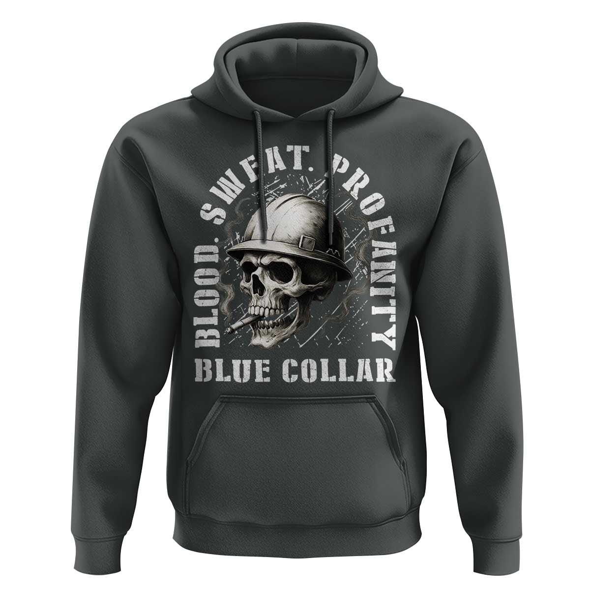 Skull Smoking Hoodie Blood Sweat Profanity Blue Collar - Wonder Print Shop