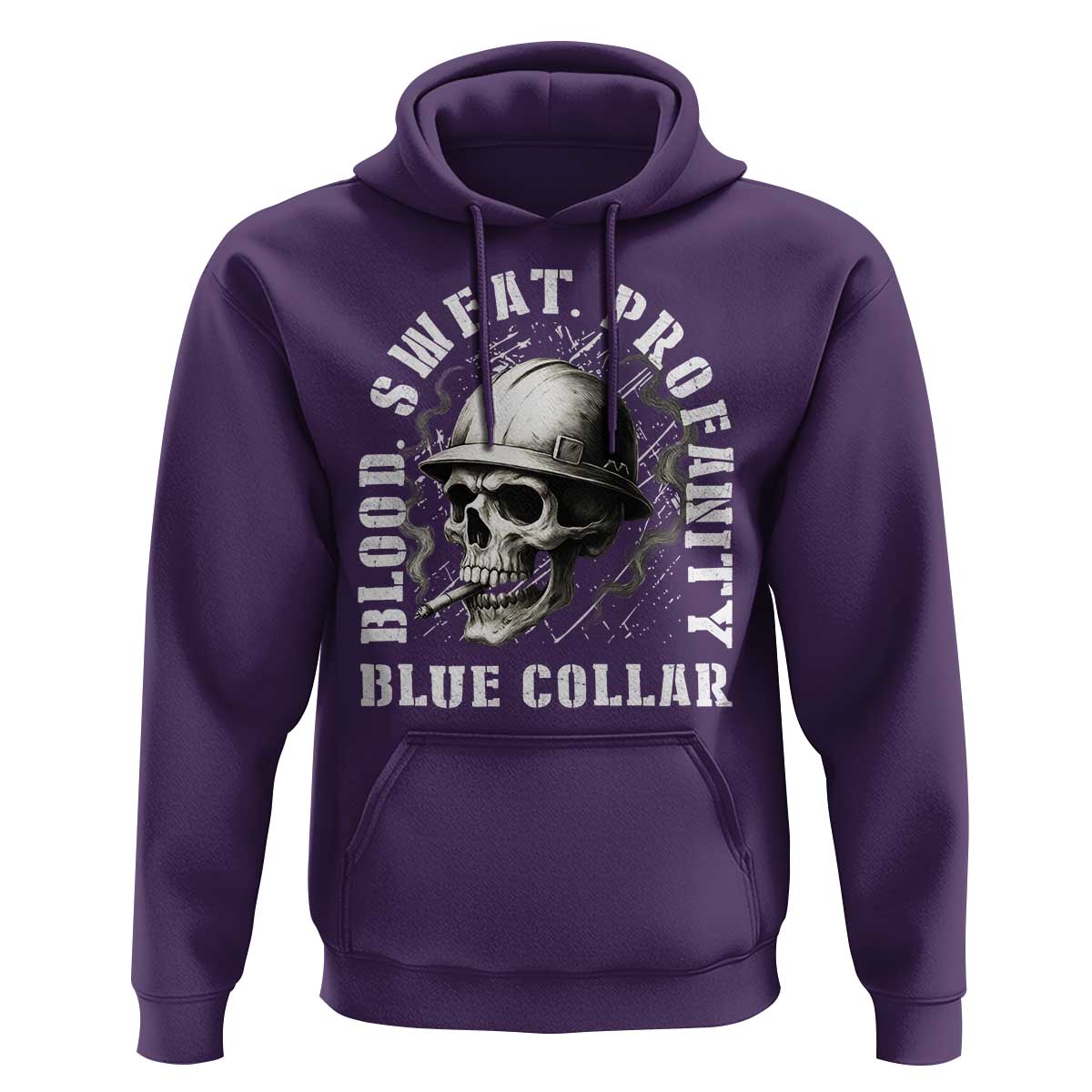 Skull Smoking Hoodie Blood Sweat Profanity Blue Collar - Wonder Print Shop