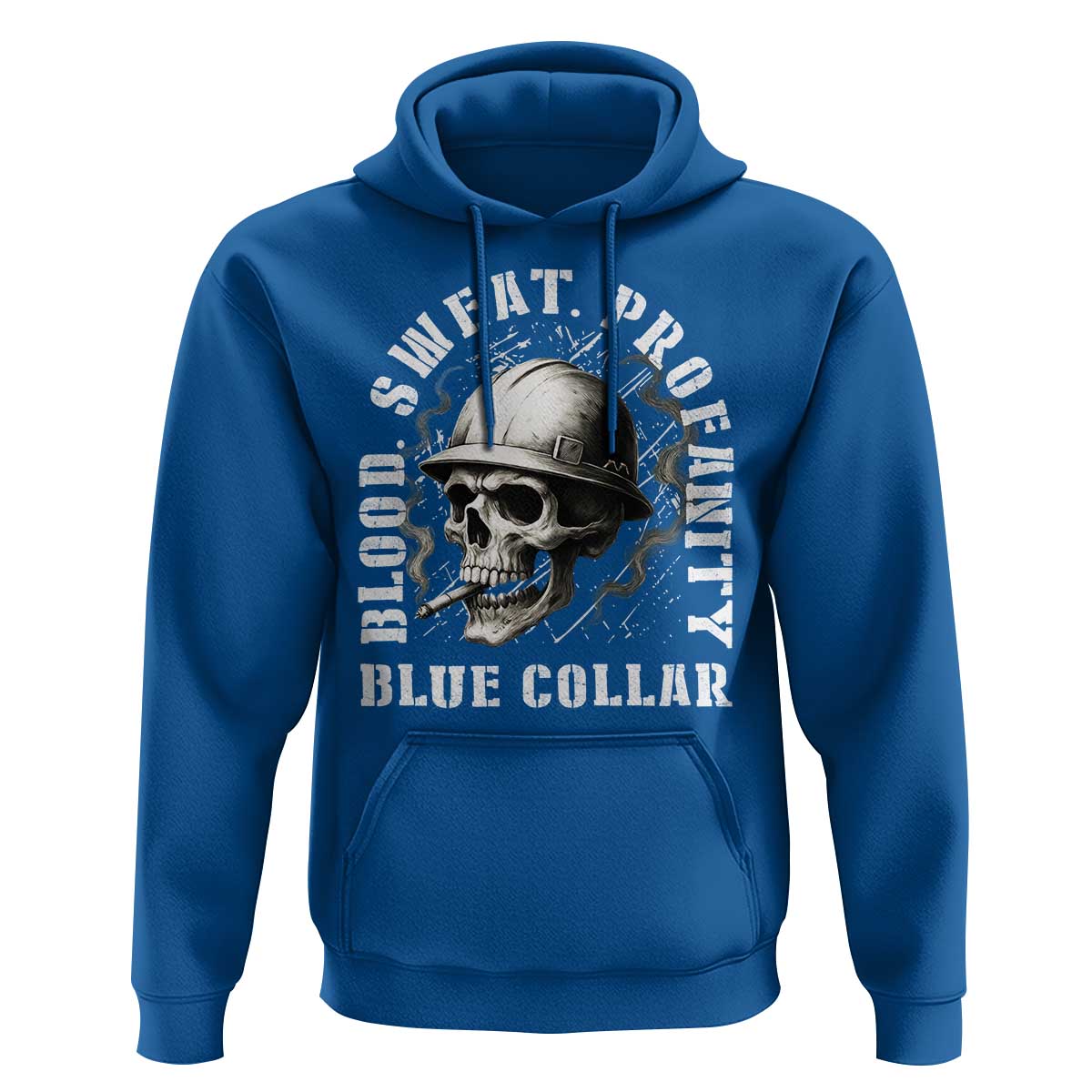 Skull Smoking Hoodie Blood Sweat Profanity Blue Collar - Wonder Print Shop