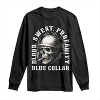 Skull Smoking Long Sleeve Shirt Blood Sweat Profanity Blue Collar - Wonder Print Shop