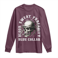 Skull Smoking Long Sleeve Shirt Blood Sweat Profanity Blue Collar - Wonder Print Shop