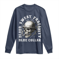 Skull Smoking Long Sleeve Shirt Blood Sweat Profanity Blue Collar - Wonder Print Shop