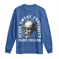 Skull Smoking Long Sleeve Shirt Blood Sweat Profanity Blue Collar - Wonder Print Shop
