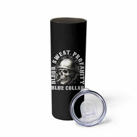 Skull Smoking Skinny Tumbler Blood Sweat Profanity Blue Collar