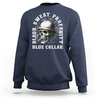Skull Smoking Sweatshirt Blood Sweat Profanity Blue Collar - Wonder Print Shop