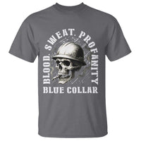 Skull Smoking T Shirt Blood Sweat Profanity Blue Collar - Wonder Print Shop