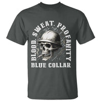 Skull Smoking T Shirt Blood Sweat Profanity Blue Collar - Wonder Print Shop